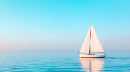 Fototapeta premium sailboat glides gently through calm open water under clear sky offering adventure and tranquility