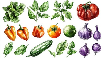 Stunning collection of watercolor-style vegetable paintings.