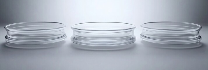 Scientific precision: trio of pristine petri dishes isolated on gradient backdrop
