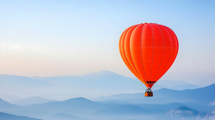 Obraz premium Red Hot Air Balloon Over Misty Mountains At Sunrise