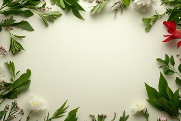 Fototapeta premium Floral arrangement framing empty space, creating serene, natural
