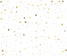 Shiny Silver and Gold Star Confetti Floating on White Surface.