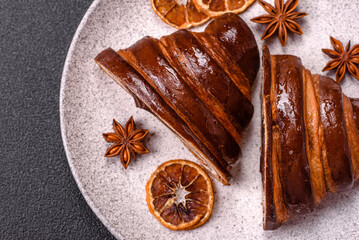 Sweet fresh crispy croissant with chocolate filling