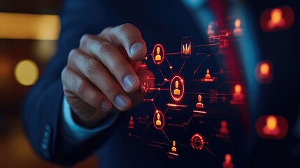 Businessman Using Futuristic Networking Interface for Digital Communication and Data Management