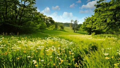 Wildflowers blooming in a green meadow