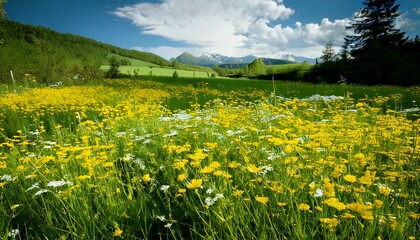 Wildflowers blooming in a green meadow