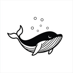 Whale doodle clipart vector, sea animal illustration 