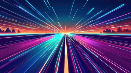 Road with geometric lines background, highway run scene concept illustration.