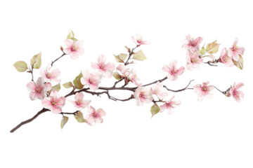 Soft pink cherry blossom branch with intricate Sakura flowers isolated on transparent background