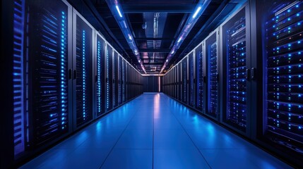 Fototapeta premium A cloud services provider data center, with racks of servers, cooling systems, and secure access points for cloud data management