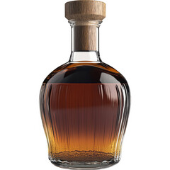 Amber Glass Liquor Bottle with Cork Top and Transparent Background