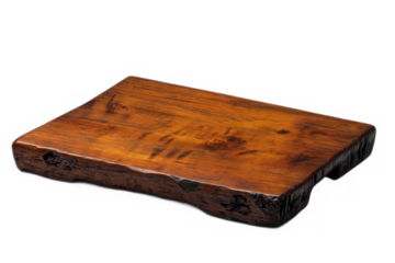 Rustic wooden cutting board with rich wood grain isolated on transparent background