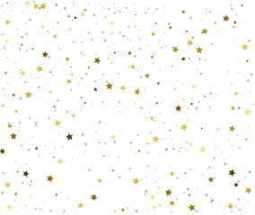 Elegant Star Confetti Pattern in Gold and Silver on White.