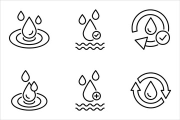 Skin hydration line outline icon set, vector illustration on white background.