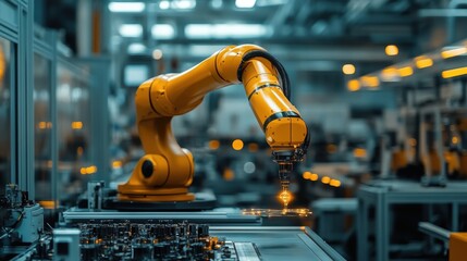 A robotic arm performing precise assembly tasks in a manufacturing plant, controlled by deep learning AI to ensure accuracy