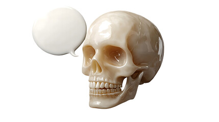 3D skull avatar with a speech bubble, isolated on transparent background