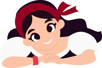 Smiling Girl Red Headband Cartoon, A Romani dancer happy International Romani Day