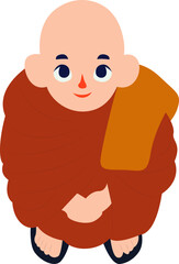Young Buddhist Monk Cartoon Illustration, , Buddhist Devotee