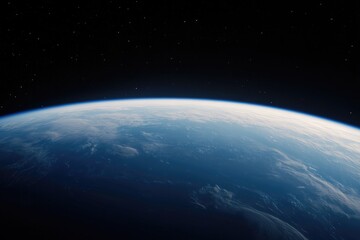 Fototapeta premium Curved horizon of Earth illuminated by sunlight against starry b