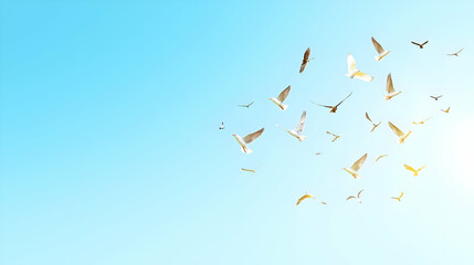 Obraz premium Flying Seagulls Against A Light Blue Sky