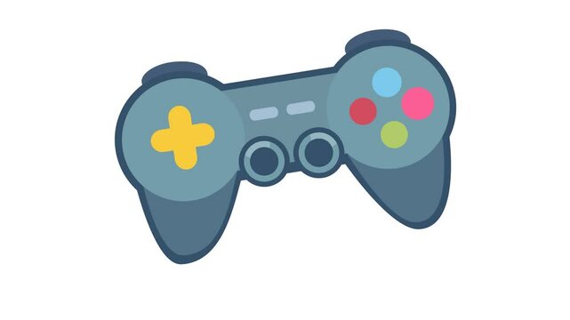 Gaming controller cartoon animation. Play game icon. Joystick symbol. Gamepad accessory. Alpha channel. Seamless looping.