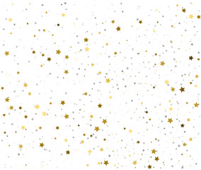 Luxury Gold and Silver Stars Falling on White Background.