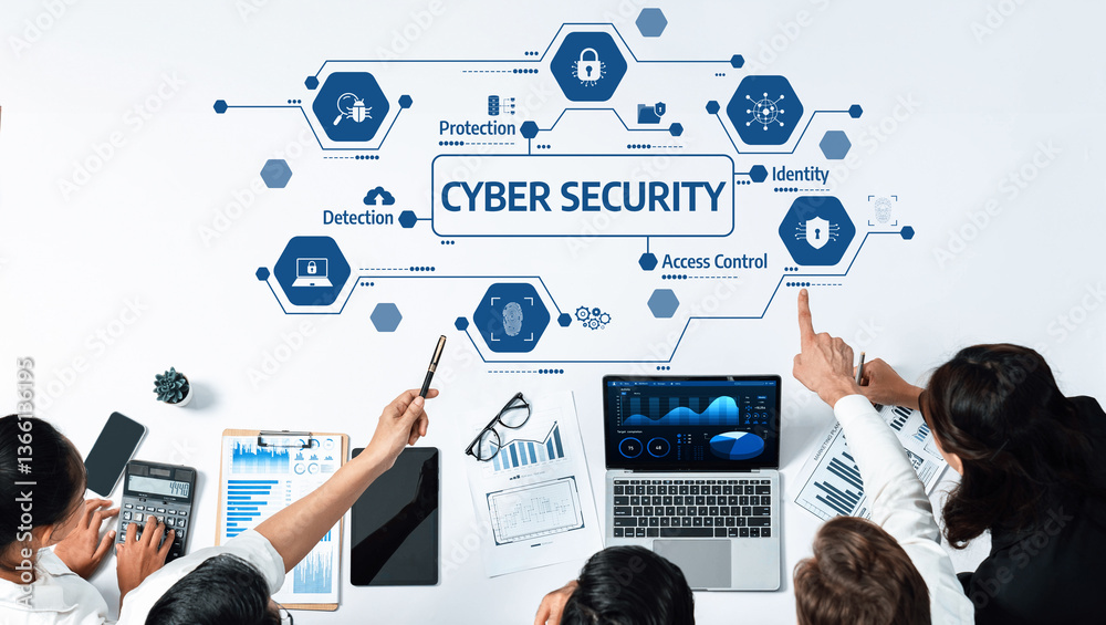 Leinwandbilder conceptual illustration of cyber security with icons representing protection, detection, identity, a
