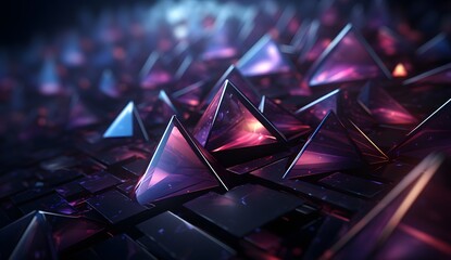 Abstract Geometric Triangle Pattern with Purple and Pink Glowing Light