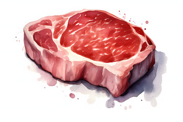 Meat fillet. Raw meat for cooking. Fresh Vegetables and spices. Watercolor illustration created with Generative AI Technology