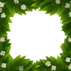 Naklejka premium A fresh green foliage and tiny white flowers creating a serene background with copy space, AI Generated