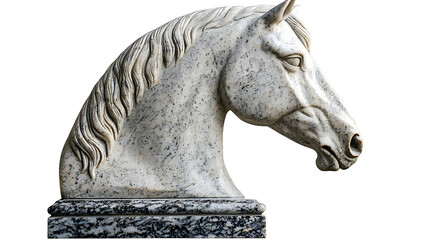 Marble horse head statue plinth, isolated