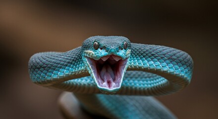 Fototapeta premium A stunning portrait of an aggressive blue colored snake