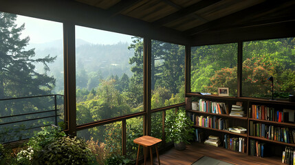 Pixelated Wooden Porch With Forest View