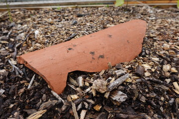 roof tile in the vegetable garden to combat snails, mulching in the vegetable garden