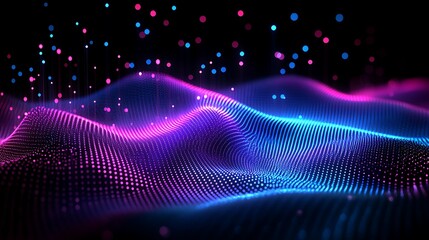 Abstract Glowing Particle Waves on Dark Backdrop creating a futuristic vibe