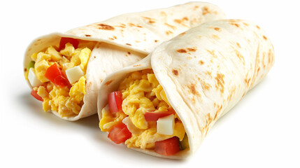Burrito with Scrambled Egg on white background