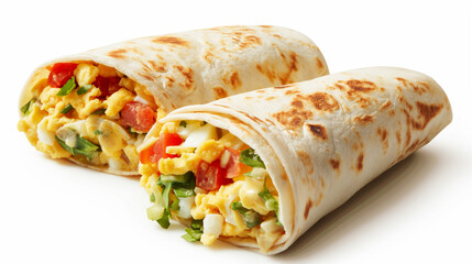 Burrito with Scrambled Egg on white background