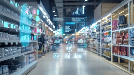 An AI powered system analyzing consumer trends in real time for retail, retail store with real-time consumer behavior data and sales analytics, Retail technology style