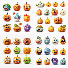 A collection of cartoon faces with different expressions, including happy, sad