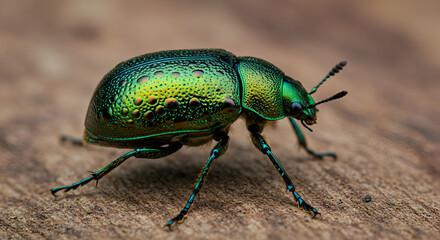 Naklejka premium Beetle Crawling with a Hard, Shiny Dotted Shell