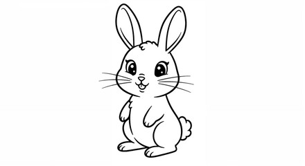 Obraz premium Cute cartoon rabbit smiling in black and white illustration 