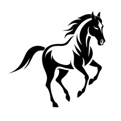 Obraz premium A black vector illustration depicts a running horse silhouette, a wild equine with a flowing mane