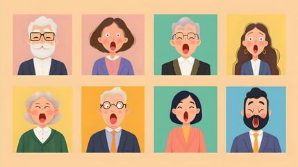 Fototapeta premium Funny Collage of Office Workers Pulling Goofy Faces in Square Frames