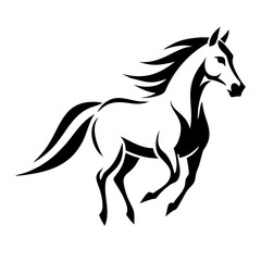 Obraz premium A black horse silhouette vector illustration depicts a running stallion, a wild equine symbol