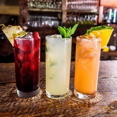 cocteles horchata, jamaica y jugo de piña. hibiscus cold tea and pineapple juice cocktails