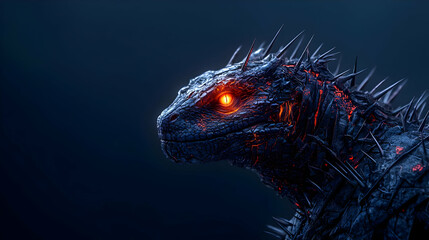 Digital Dragon Profile With Glowing Eyes And Dark Background