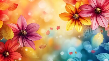 A bright and colorful summer design with leaves and flowers in a modern style.