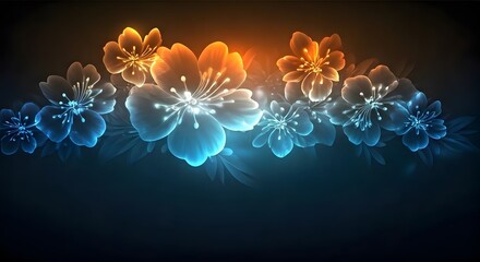 A neon floral background with glowing flowers and a dark copy-friendly area, AI Generated