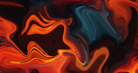 Abstract Swirling Orange Teal Liquid Marble Paint Texture Design Art Background Wallpaper