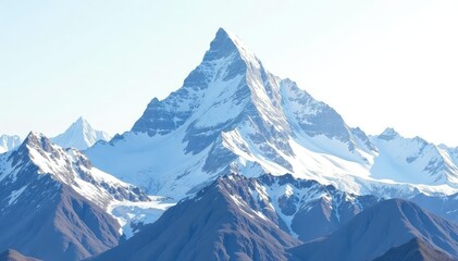 Obraz premium Snow-covered mountain peak against a clear white sky, peak, high altitude